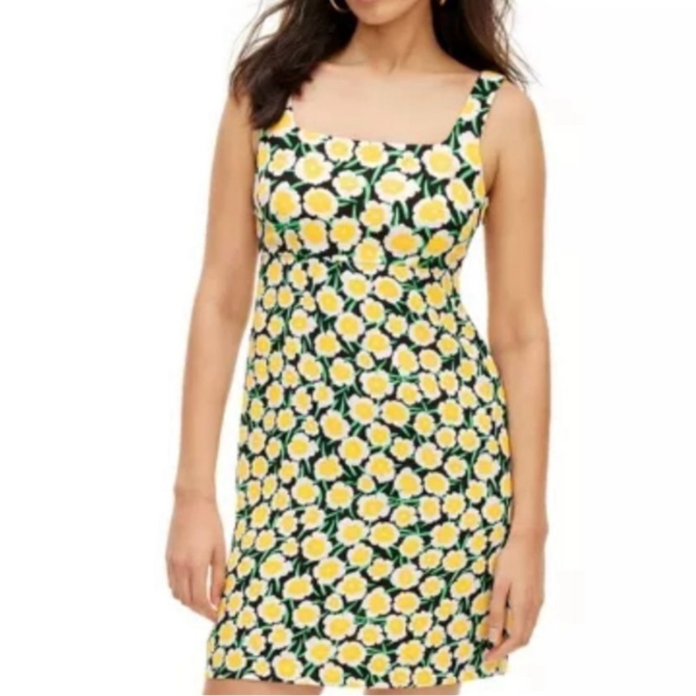 Diane Von Furstenberg Size 4 Yellow & Black Poppy Floral Print Mini Shift Dress